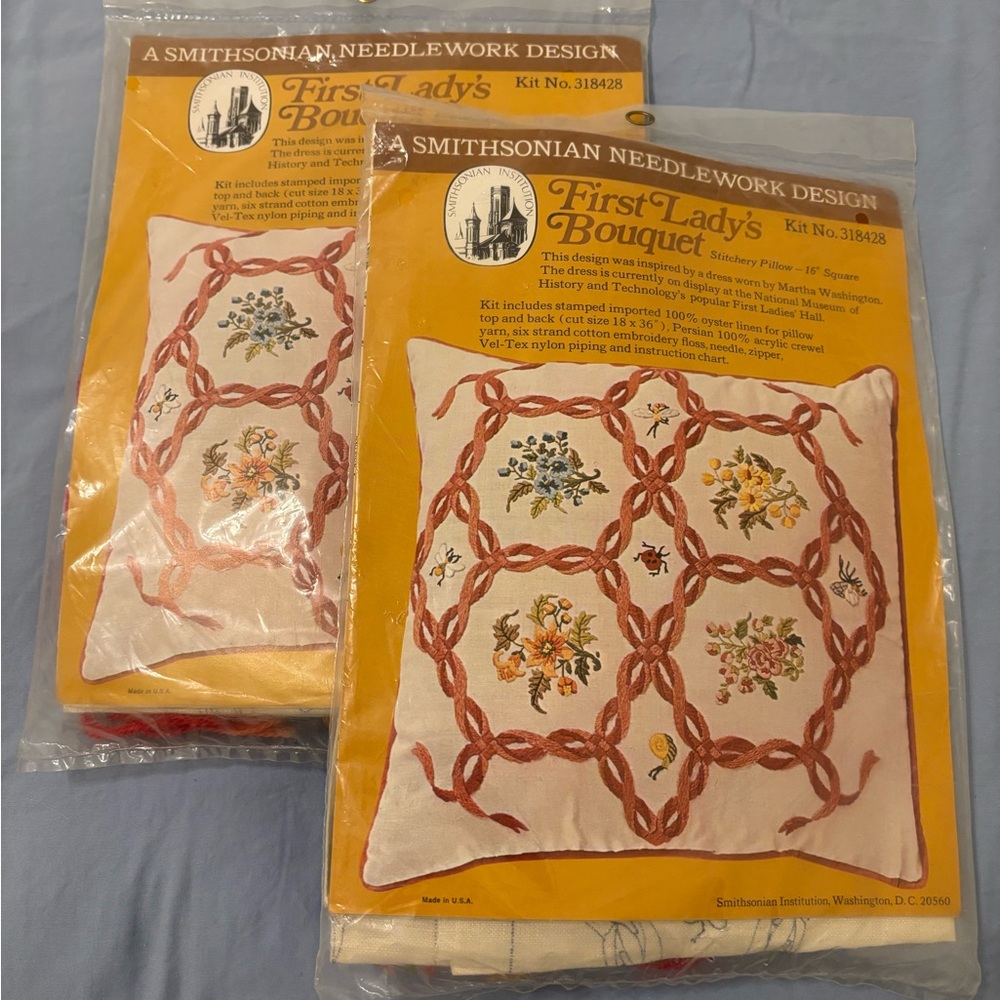 Vintage First Lady's Bouquet Embroidered Pillow Kit - Floral Ribbon Design